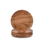 Round Wood Plates Set of 4, Easy Cleaning & Lightweight