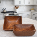 Handcrafted Solid Wooden Multipurpose Serving Bowl for Breakfast Snacks Soup Serveware Salad Bowls for Home Kitchen - Set of 2