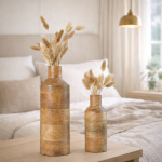Wooden Flower Vase Set of 2, Bottle Shape Mango Wood Vases