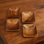 Handmade Wood Carved Plates - Set of 4 Calabash Bowls Size 4