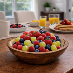 LTD Printed Mango Wood Bowl – Handcrafted Round Serving Bowl with Food-