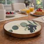 Wooden Round Meena Serving Tray Platter Thali Dining Plate