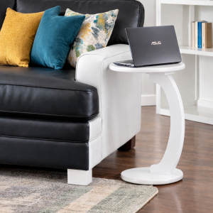 C Shaped End Table & Laptop Stand, Round C Table, Snack Side Table,  for Sofa and Bed Side,(White)