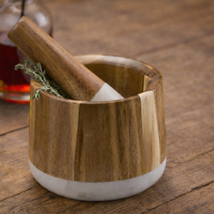 Tablecraft Elements Collection Mortar & Pestle, 5.75" x 5" x 5.62", Marble/Acacia